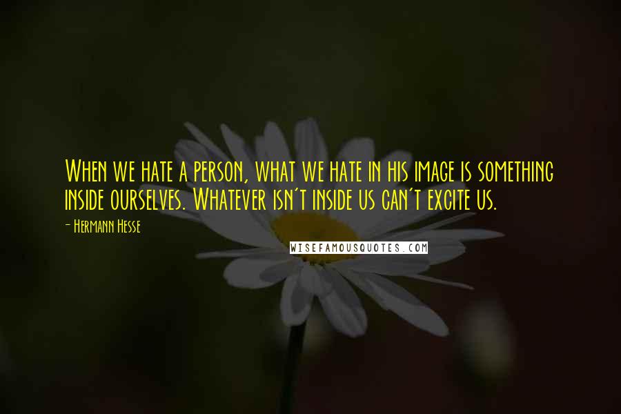 Hermann Hesse Quotes: When we hate a person, what we hate in his image is something inside ourselves. Whatever isn't inside us can't excite us.