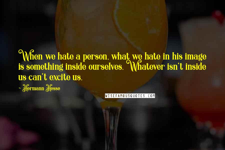 Hermann Hesse Quotes: When we hate a person, what we hate in his image is something inside ourselves. Whatever isn't inside us can't excite us.