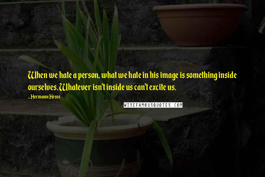 Hermann Hesse Quotes: When we hate a person, what we hate in his image is something inside ourselves. Whatever isn't inside us can't excite us.