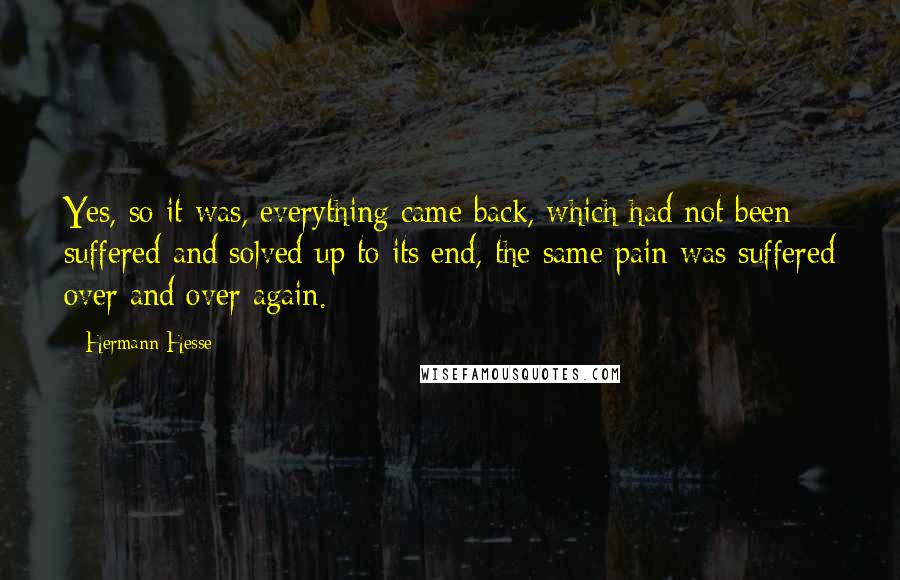 Hermann Hesse Quotes: Yes, so it was, everything came back, which had not been suffered and solved up to its end, the same pain was suffered over and over again.