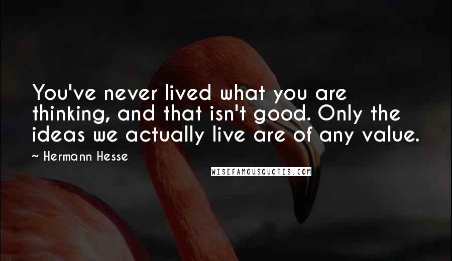 Hermann Hesse Quotes: You've never lived what you are thinking, and that isn't good. Only the ideas we actually live are of any value.