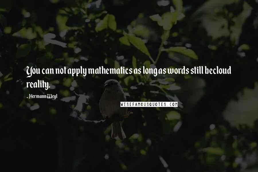 Hermann Weyl Quotes: You can not apply mathematics as long as words still becloud reality.