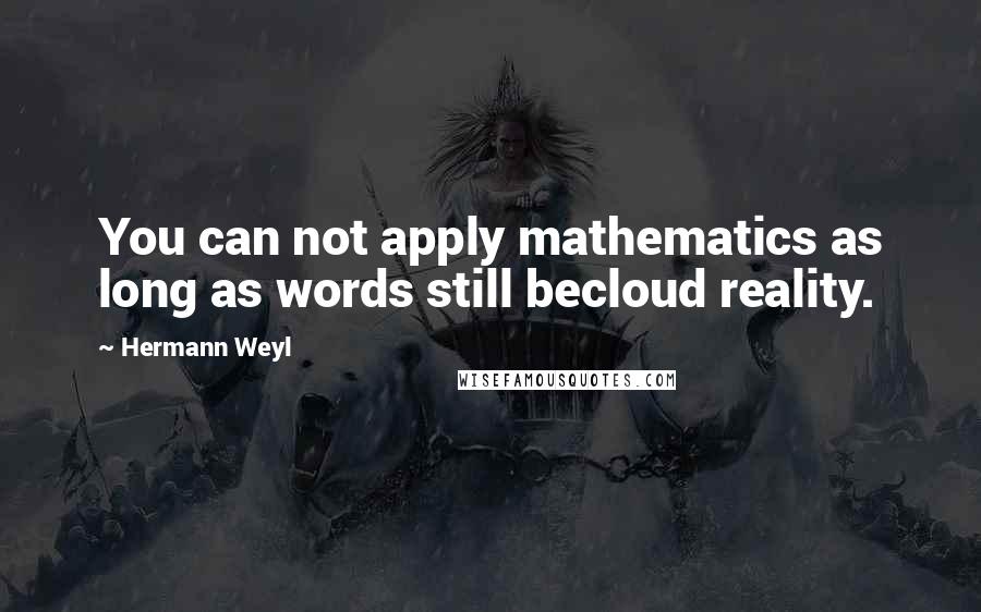 Hermann Weyl Quotes: You can not apply mathematics as long as words still becloud reality.