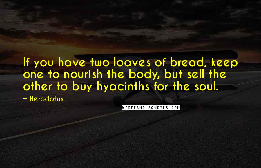 Herodotus Quotes: If you have two loaves of bread, keep one to nourish the body, but sell the other to buy hyacinths for the soul.