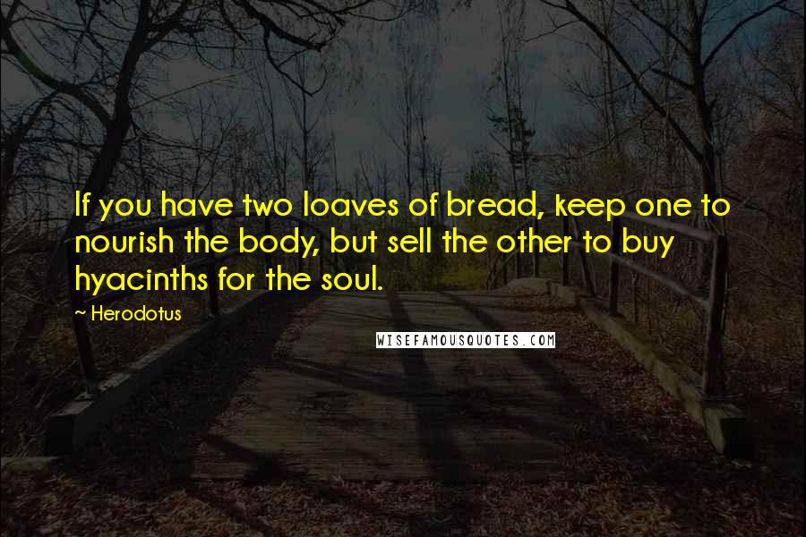 Herodotus Quotes: If you have two loaves of bread, keep one to nourish the body, but sell the other to buy hyacinths for the soul.