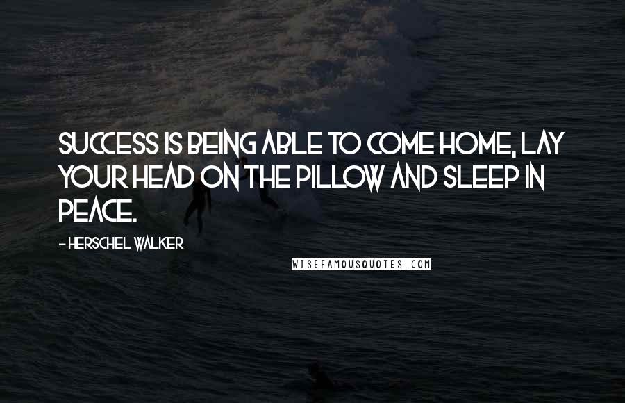 Herschel Walker Quotes: SUCCESS is being able to come home, lay your head on the pillow and SLEEP in PEACE.