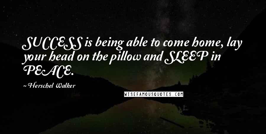 Herschel Walker Quotes: SUCCESS is being able to come home, lay your head on the pillow and SLEEP in PEACE.