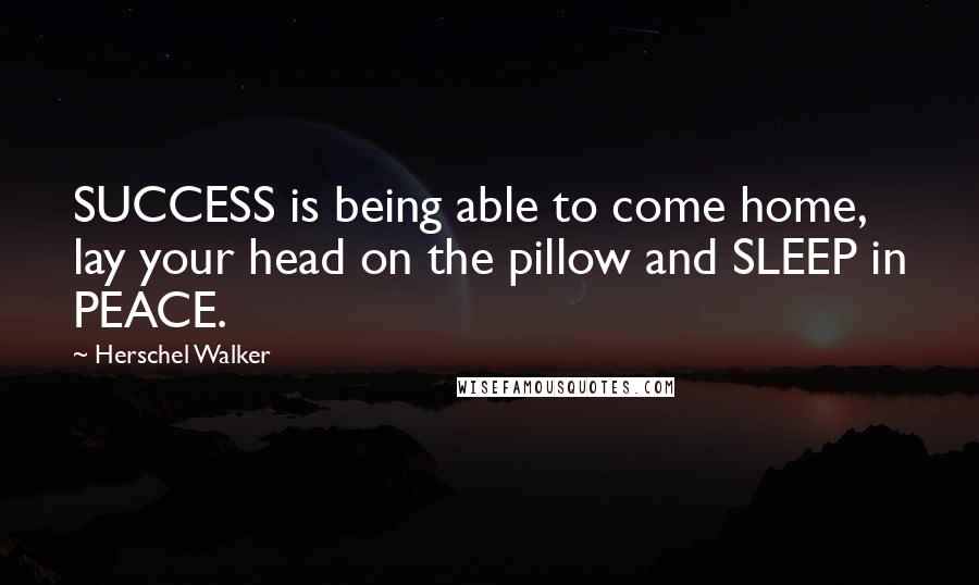 Herschel Walker Quotes: SUCCESS is being able to come home, lay your head on the pillow and SLEEP in PEACE.