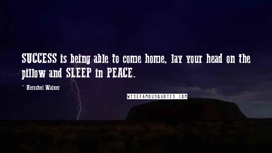 Herschel Walker Quotes: SUCCESS is being able to come home, lay your head on the pillow and SLEEP in PEACE.