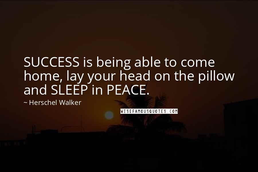 Herschel Walker Quotes: SUCCESS is being able to come home, lay your head on the pillow and SLEEP in PEACE.