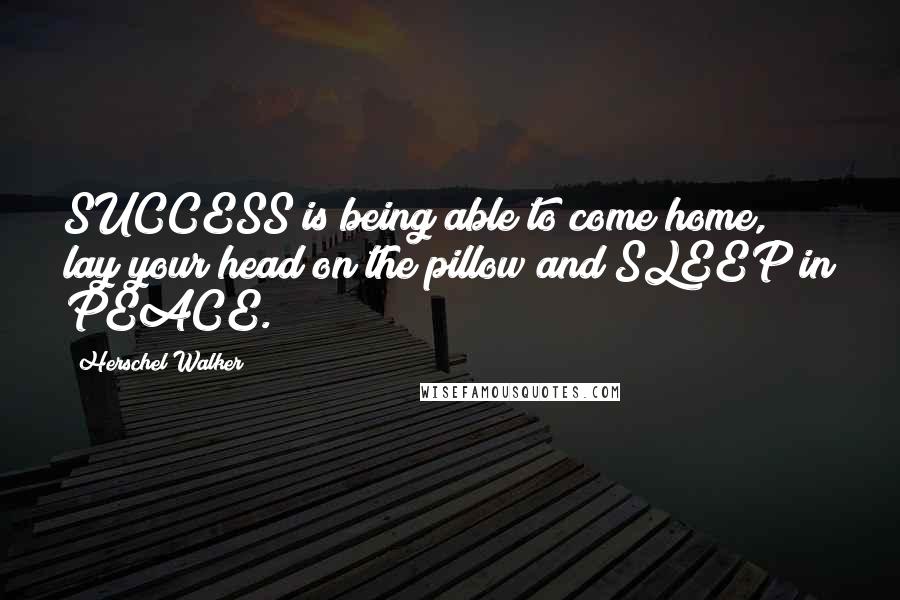 Herschel Walker Quotes: SUCCESS is being able to come home, lay your head on the pillow and SLEEP in PEACE.