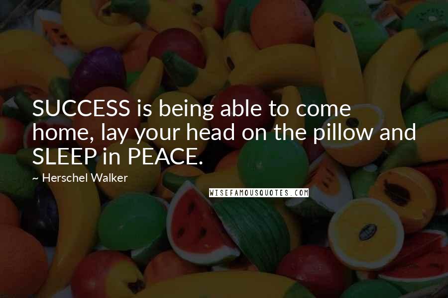 Herschel Walker Quotes: SUCCESS is being able to come home, lay your head on the pillow and SLEEP in PEACE.