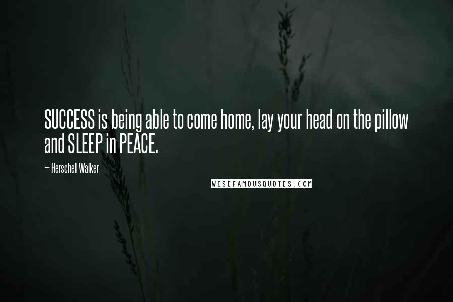 Herschel Walker Quotes: SUCCESS is being able to come home, lay your head on the pillow and SLEEP in PEACE.