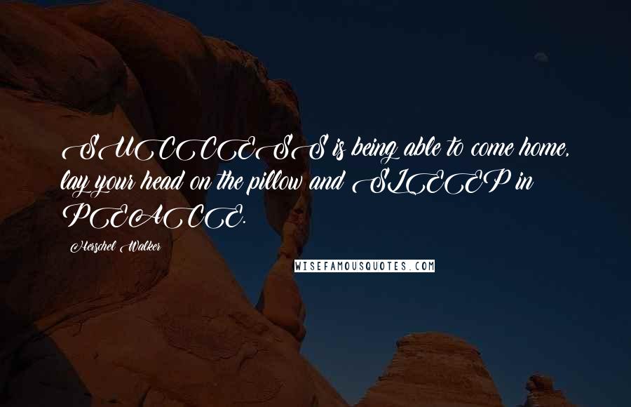 Herschel Walker Quotes: SUCCESS is being able to come home, lay your head on the pillow and SLEEP in PEACE.