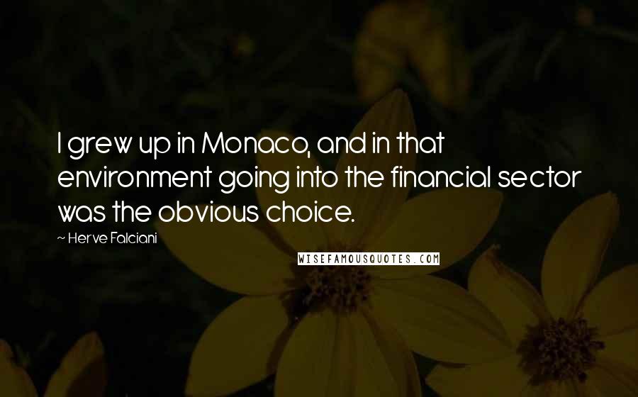 Herve Falciani Quotes: I grew up in Monaco, and in that environment going into the financial sector was the obvious choice.