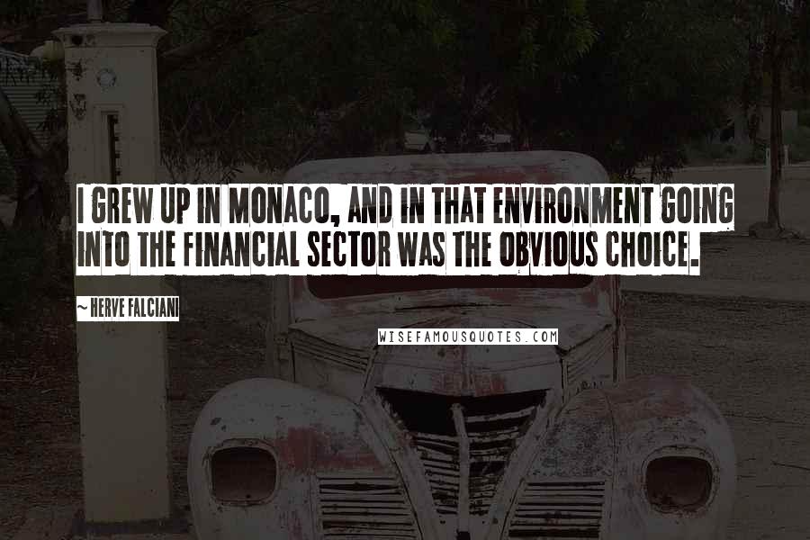 Herve Falciani Quotes: I grew up in Monaco, and in that environment going into the financial sector was the obvious choice.