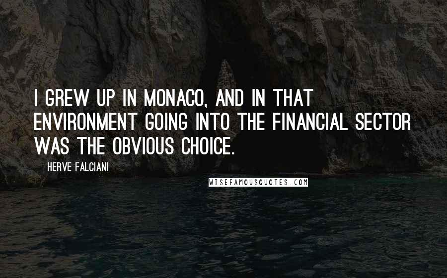 Herve Falciani Quotes: I grew up in Monaco, and in that environment going into the financial sector was the obvious choice.