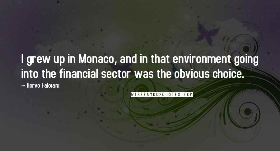 Herve Falciani Quotes: I grew up in Monaco, and in that environment going into the financial sector was the obvious choice.