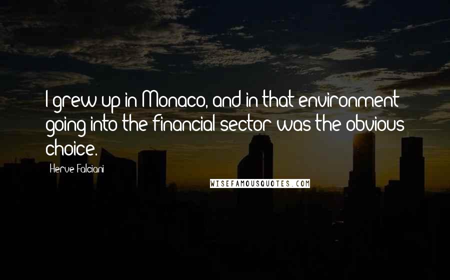 Herve Falciani Quotes: I grew up in Monaco, and in that environment going into the financial sector was the obvious choice.