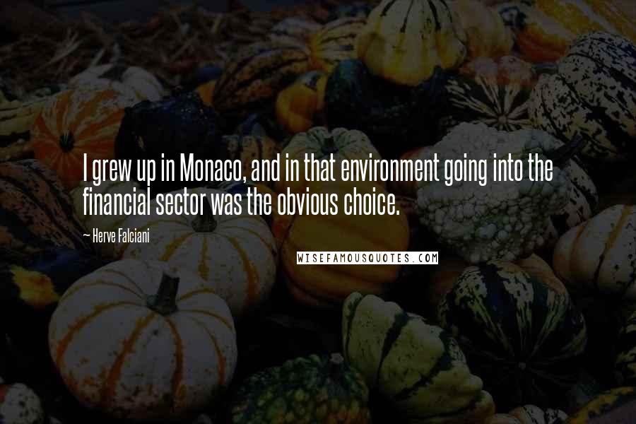 Herve Falciani Quotes: I grew up in Monaco, and in that environment going into the financial sector was the obvious choice.