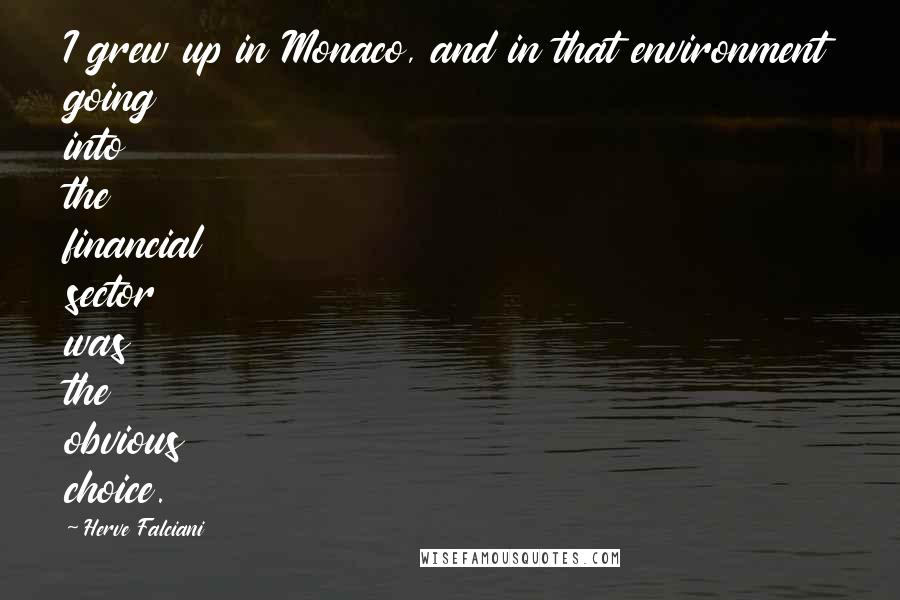 Herve Falciani Quotes: I grew up in Monaco, and in that environment going into the financial sector was the obvious choice.