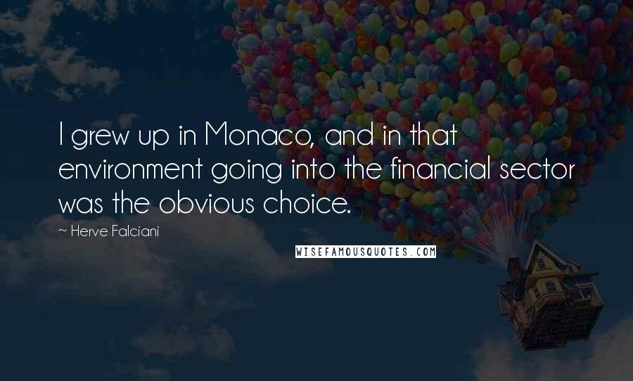 Herve Falciani Quotes: I grew up in Monaco, and in that environment going into the financial sector was the obvious choice.