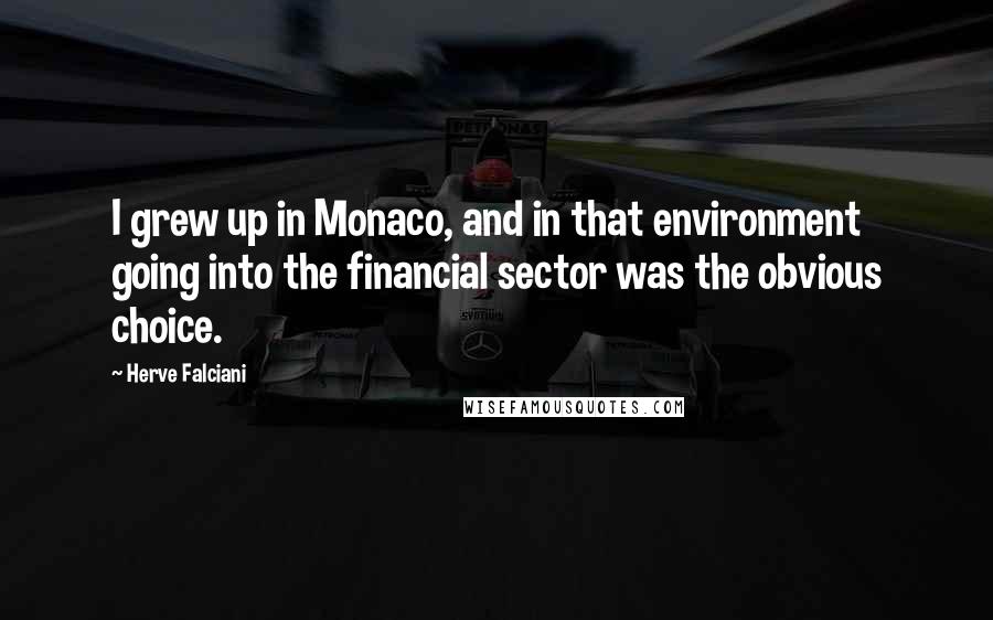 Herve Falciani Quotes: I grew up in Monaco, and in that environment going into the financial sector was the obvious choice.