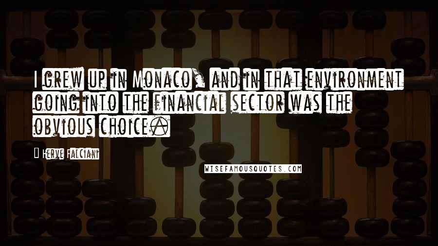 Herve Falciani Quotes: I grew up in Monaco, and in that environment going into the financial sector was the obvious choice.