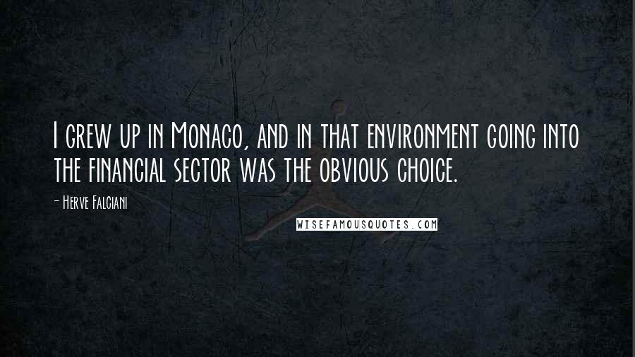 Herve Falciani Quotes: I grew up in Monaco, and in that environment going into the financial sector was the obvious choice.