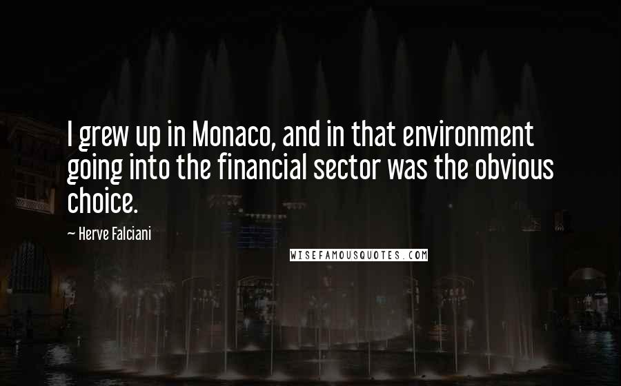 Herve Falciani Quotes: I grew up in Monaco, and in that environment going into the financial sector was the obvious choice.