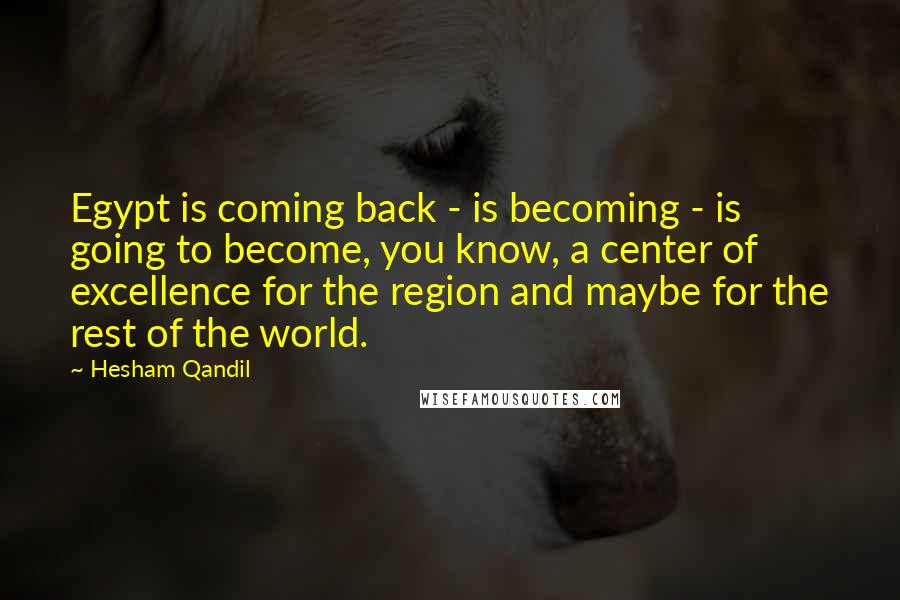 Hesham Qandil Quotes: Egypt is coming back - is becoming - is going to become, you know, a center of excellence for the region and maybe for the rest of the world.