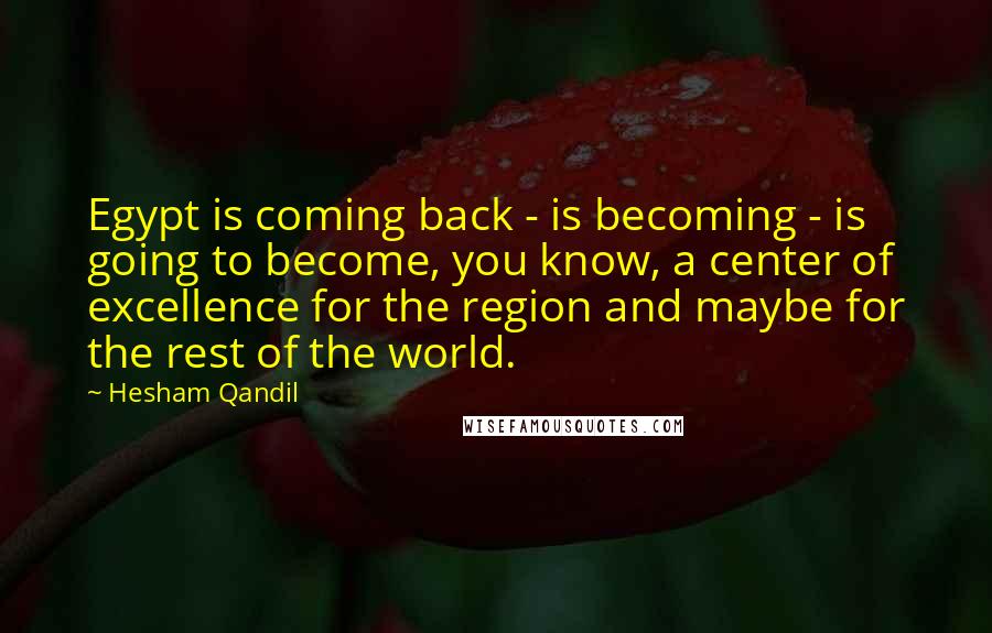 Hesham Qandil Quotes: Egypt is coming back - is becoming - is going to become, you know, a center of excellence for the region and maybe for the rest of the world.