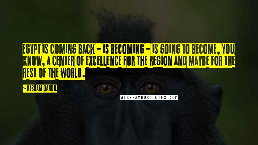 Hesham Qandil Quotes: Egypt is coming back - is becoming - is going to become, you know, a center of excellence for the region and maybe for the rest of the world.