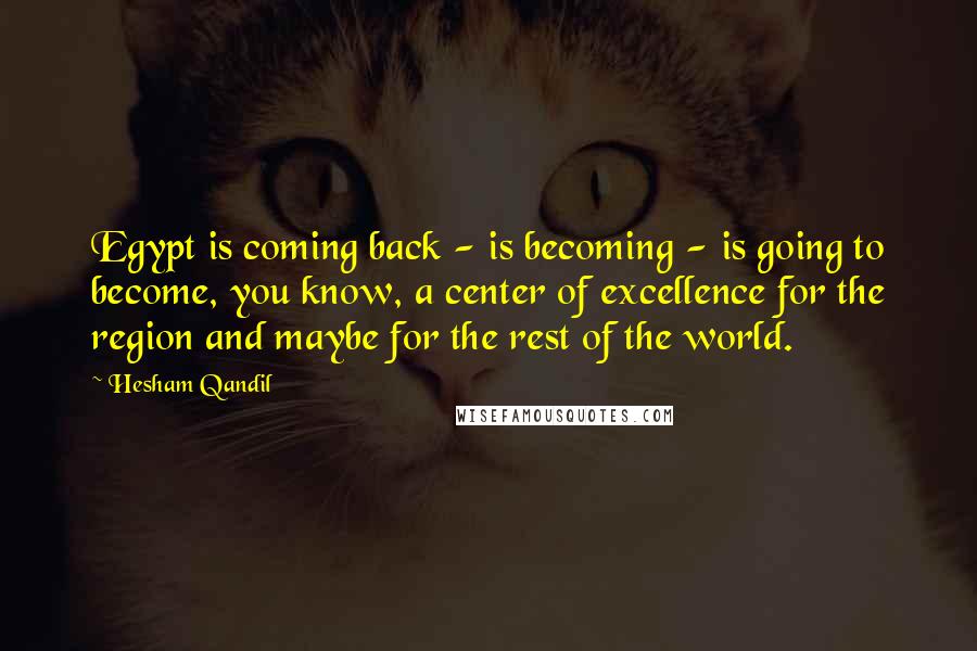 Hesham Qandil Quotes: Egypt is coming back - is becoming - is going to become, you know, a center of excellence for the region and maybe for the rest of the world.