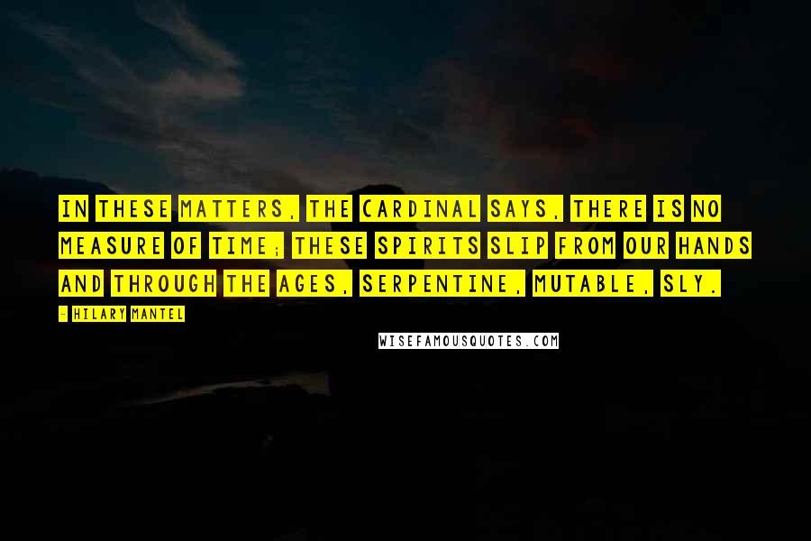 Hilary Mantel Quotes: In these matters, the cardinal says, there is no measure of time; these spirits slip from our hands and through the ages, serpentine, mutable, sly.