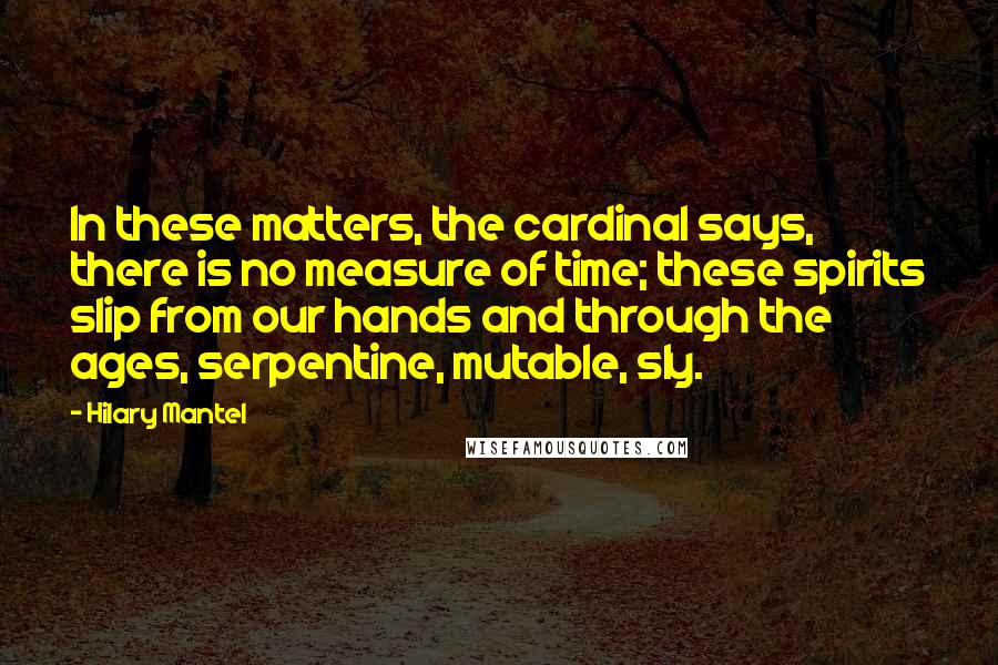 Hilary Mantel Quotes: In these matters, the cardinal says, there is no measure of time; these spirits slip from our hands and through the ages, serpentine, mutable, sly.