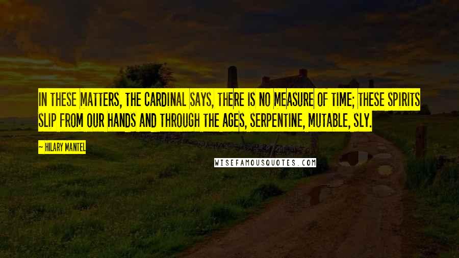 Hilary Mantel Quotes: In these matters, the cardinal says, there is no measure of time; these spirits slip from our hands and through the ages, serpentine, mutable, sly.