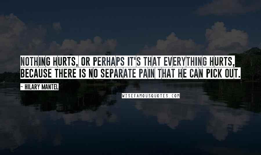 Hilary Mantel Quotes: Nothing hurts, or perhaps it's that everything hurts, because there is no separate pain that he can pick out.