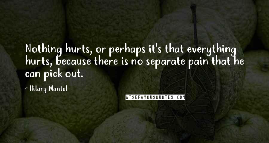 Hilary Mantel Quotes: Nothing hurts, or perhaps it's that everything hurts, because there is no separate pain that he can pick out.