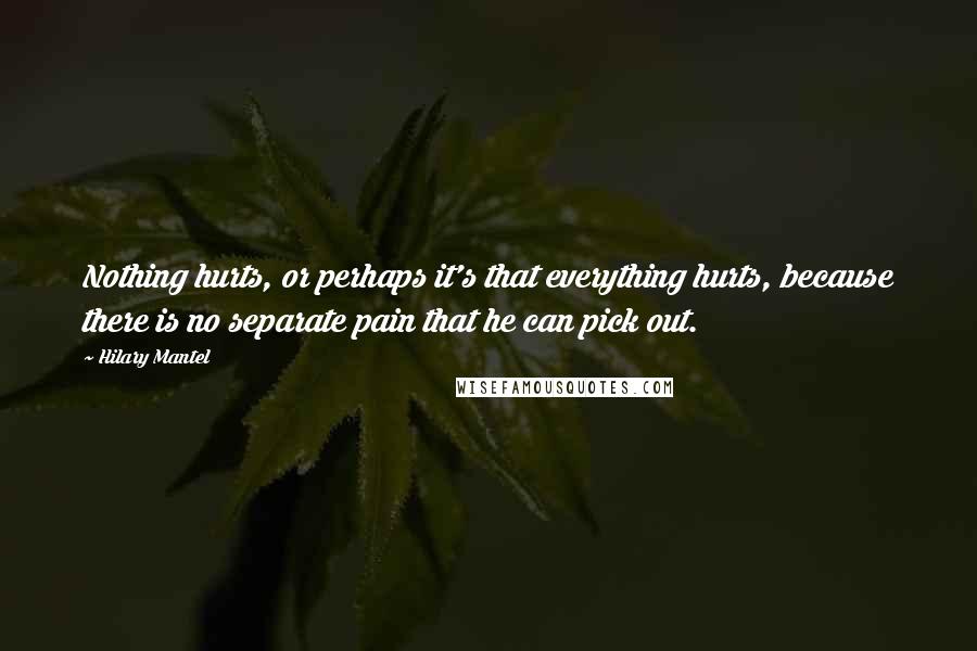 Hilary Mantel Quotes: Nothing hurts, or perhaps it's that everything hurts, because there is no separate pain that he can pick out.