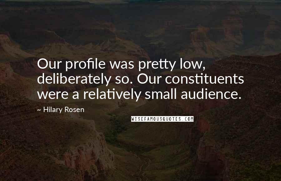 Hilary Rosen Quotes: Our profile was pretty low, deliberately so. Our constituents were a relatively small audience.