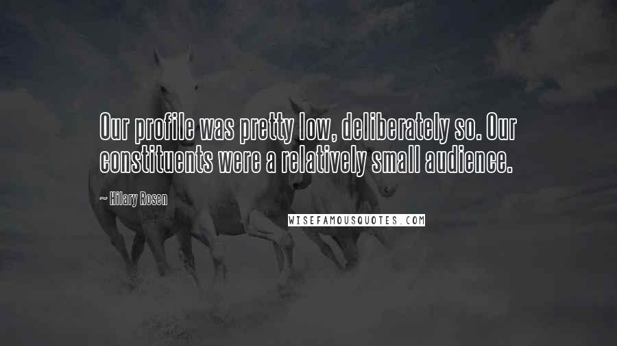 Hilary Rosen Quotes: Our profile was pretty low, deliberately so. Our constituents were a relatively small audience.