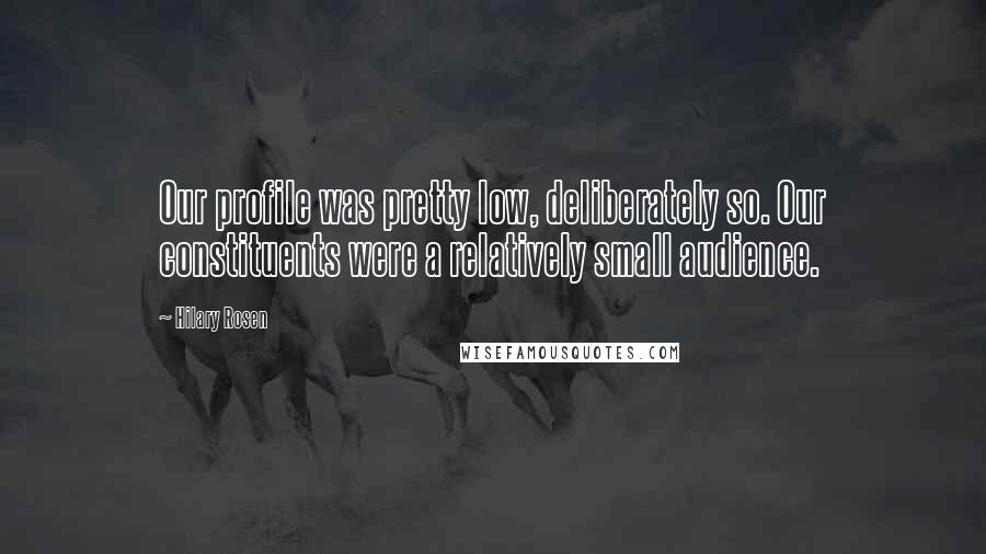 Hilary Rosen Quotes: Our profile was pretty low, deliberately so. Our constituents were a relatively small audience.