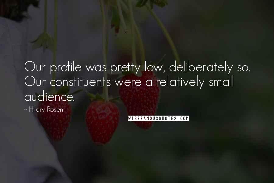 Hilary Rosen Quotes: Our profile was pretty low, deliberately so. Our constituents were a relatively small audience.