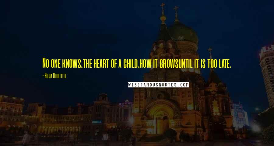 Hilda Doolittle Quotes: No one knows,the heart of a child,how it growsuntil it is too late.