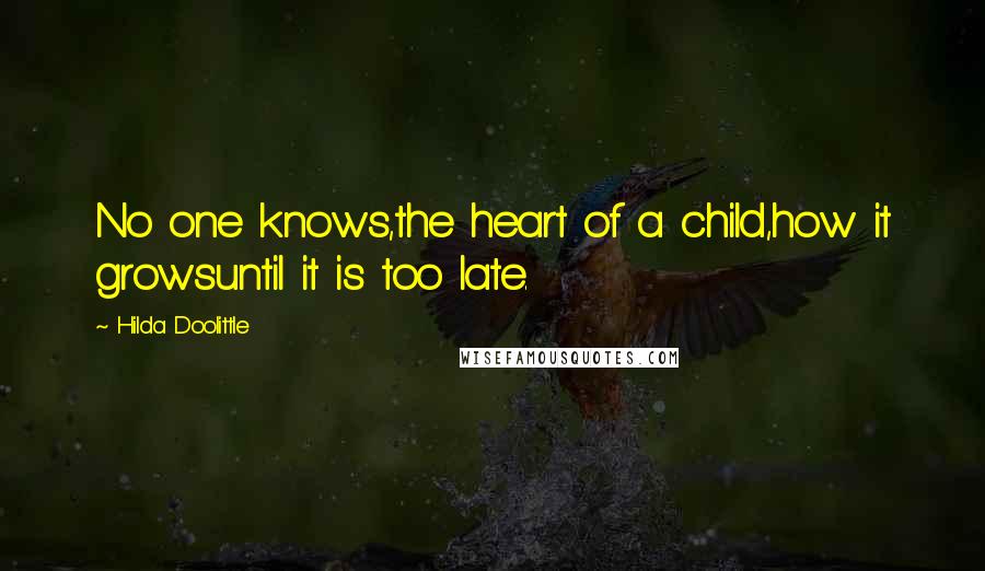 Hilda Doolittle Quotes: No one knows,the heart of a child,how it growsuntil it is too late.