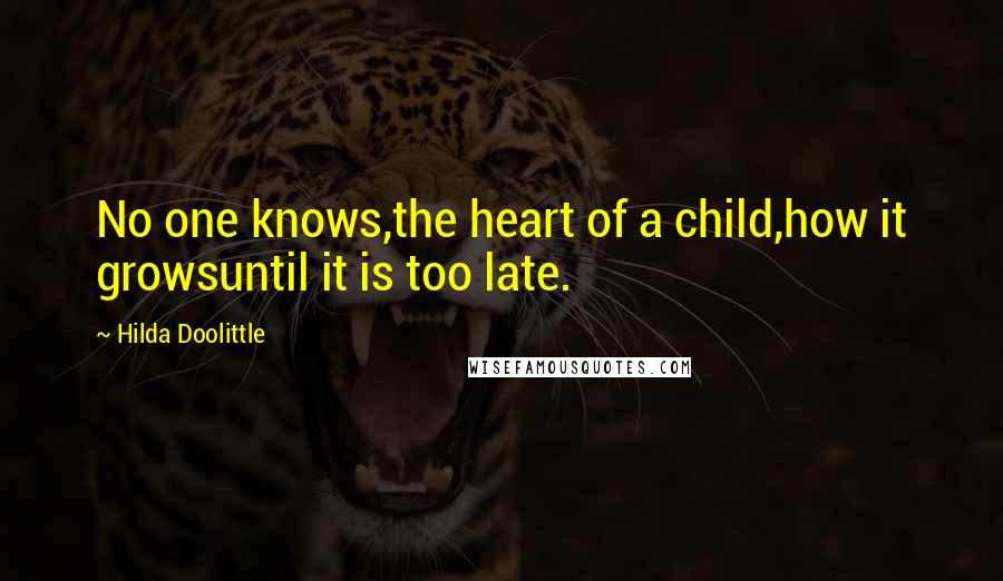 Hilda Doolittle Quotes: No one knows,the heart of a child,how it growsuntil it is too late.
