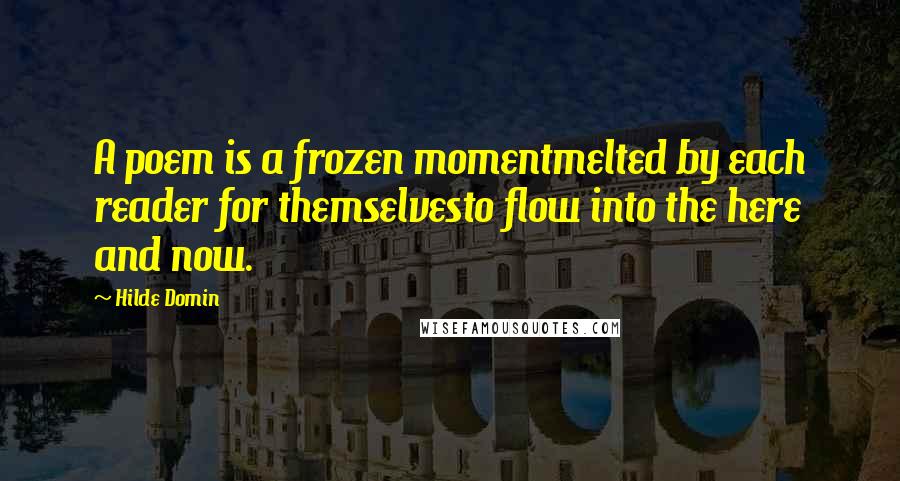 Hilde Domin Quotes: A poem is a frozen momentmelted by each reader for themselvesto flow into the here and now.