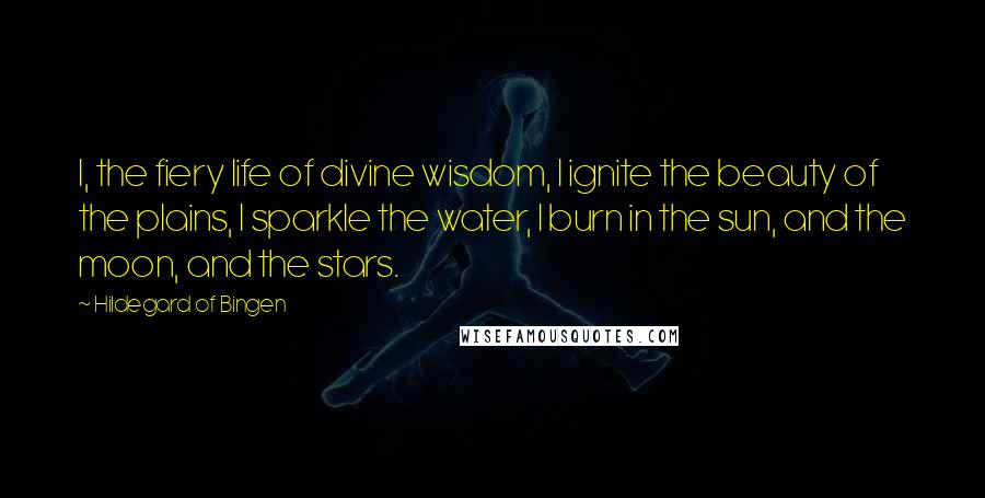 Hildegard Of Bingen Quotes: I, the fiery life of divine wisdom, I ignite the beauty of the plains, I sparkle the water, I burn in the sun, and the moon, and the stars.