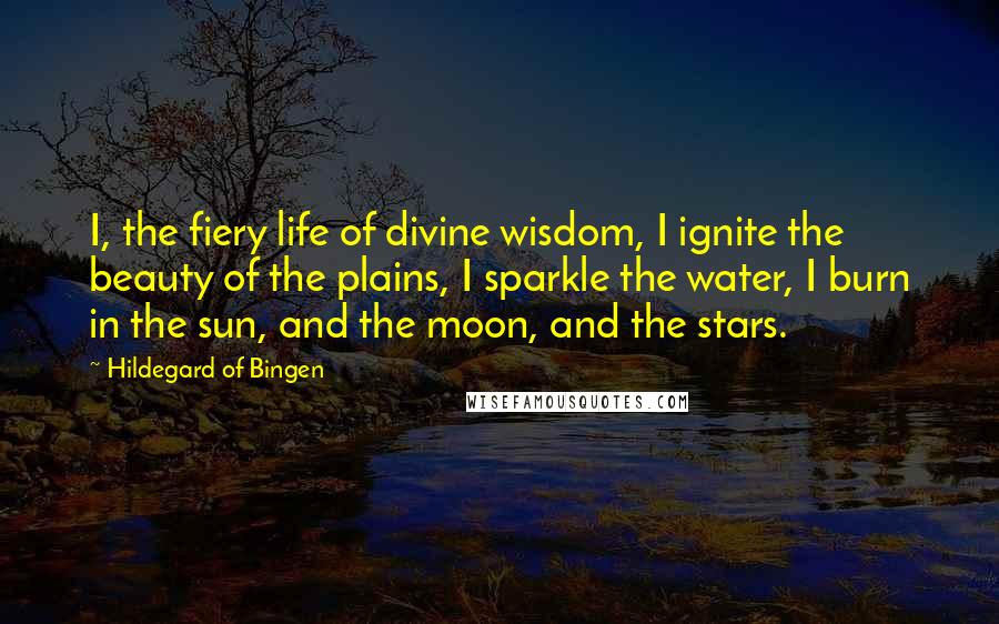 Hildegard Of Bingen Quotes: I, the fiery life of divine wisdom, I ignite the beauty of the plains, I sparkle the water, I burn in the sun, and the moon, and the stars.